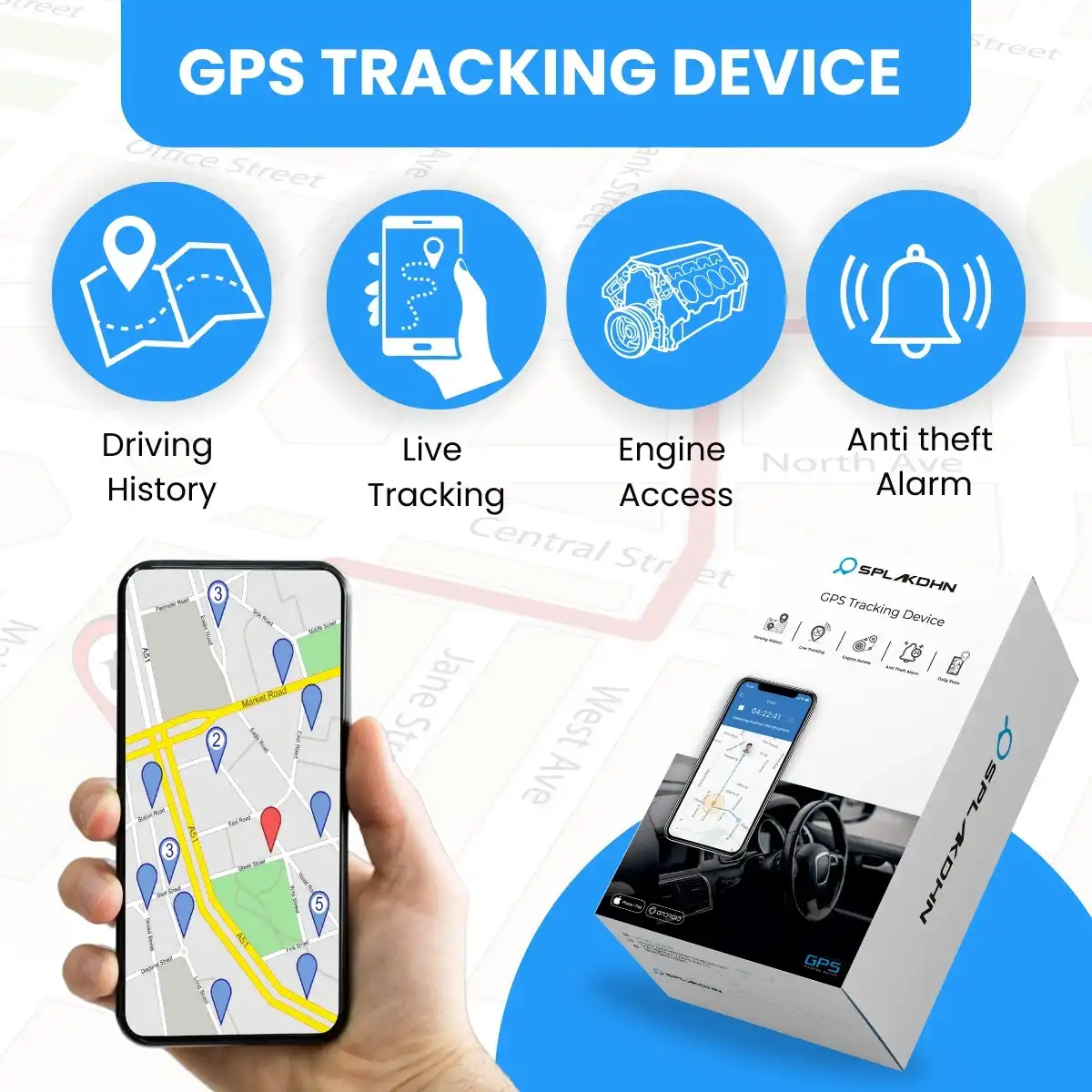 SPLAKDHN GPS premium wired tracker ignition overspeed and tamper alerts