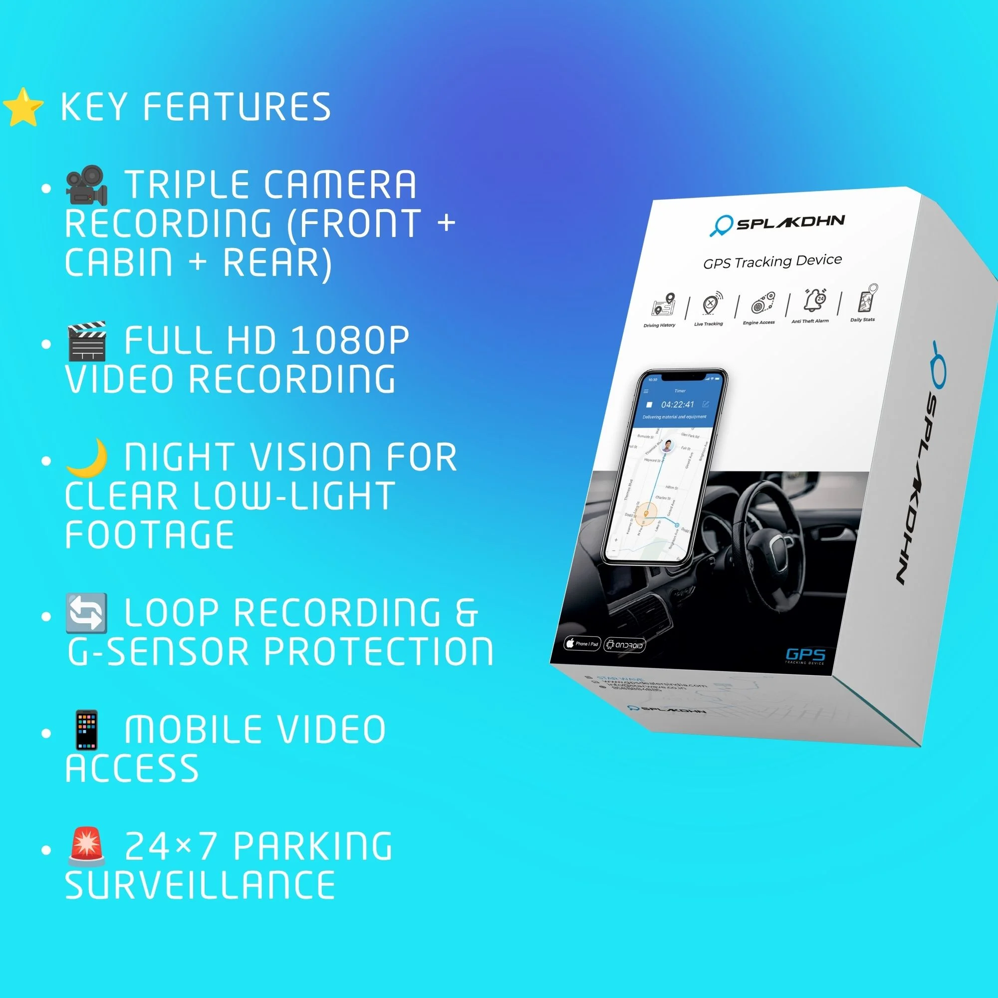 Triple Camera Vehicle Dashcam Triple Camera Vehicle Dashcam with GPS Tracking