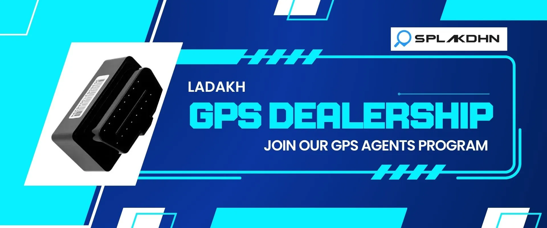 Ladakh GPS dealership banner with modern tracking service branding.