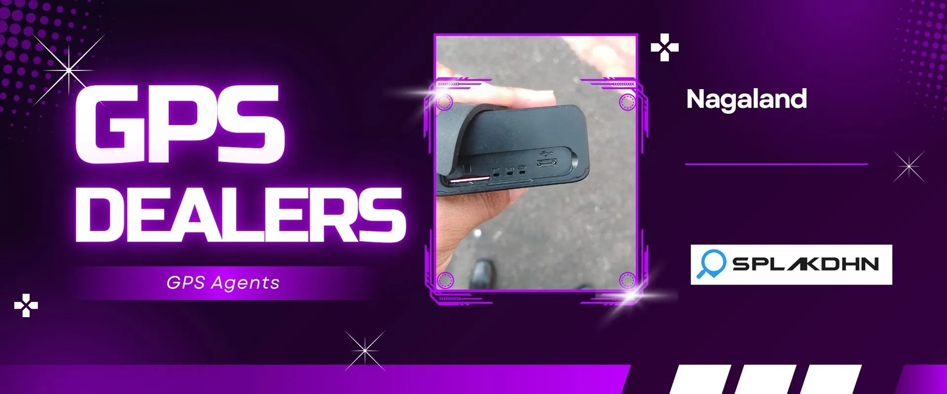 Hand holding GPS tracking device for Nagaland GPS dealership banner