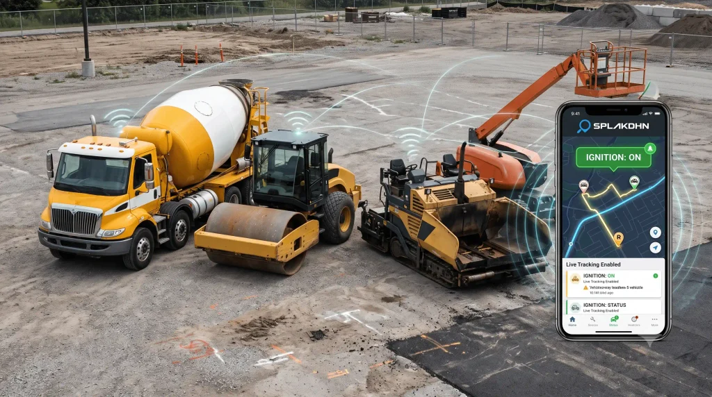 GPS Tracker for Concrete Mixer, Road Roller, Paver & Boom Lift / Scissor Lift: Types, Uses & Benefits mobile gps tracking concrete mixer road roller paver boom lift